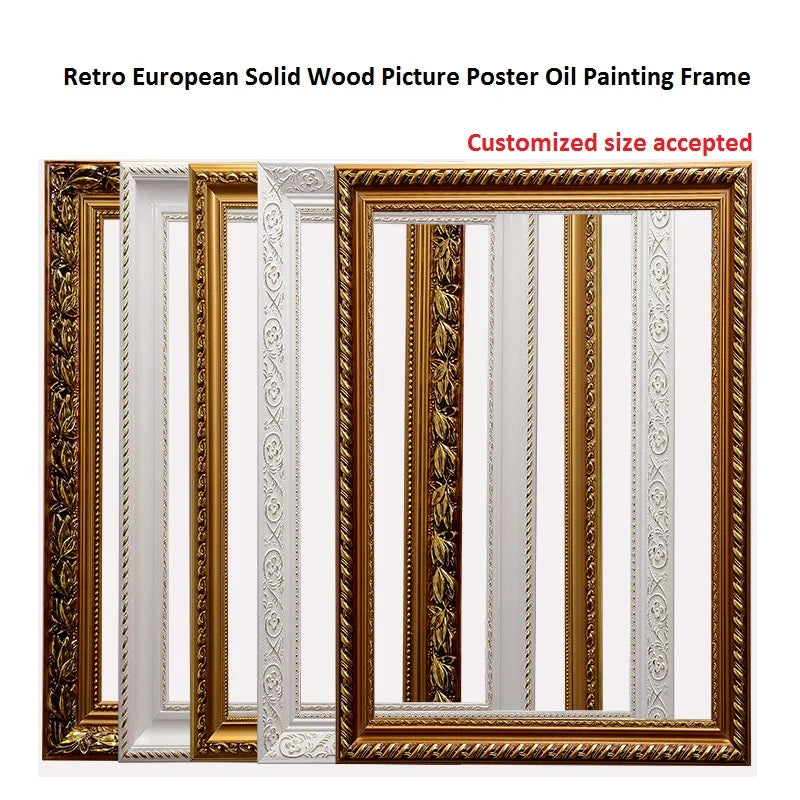Mounted Retro European Solid Wood Oil Painting Photo Frame, Outside Frame, Advertising Picture Poster Frame, Custom Frame