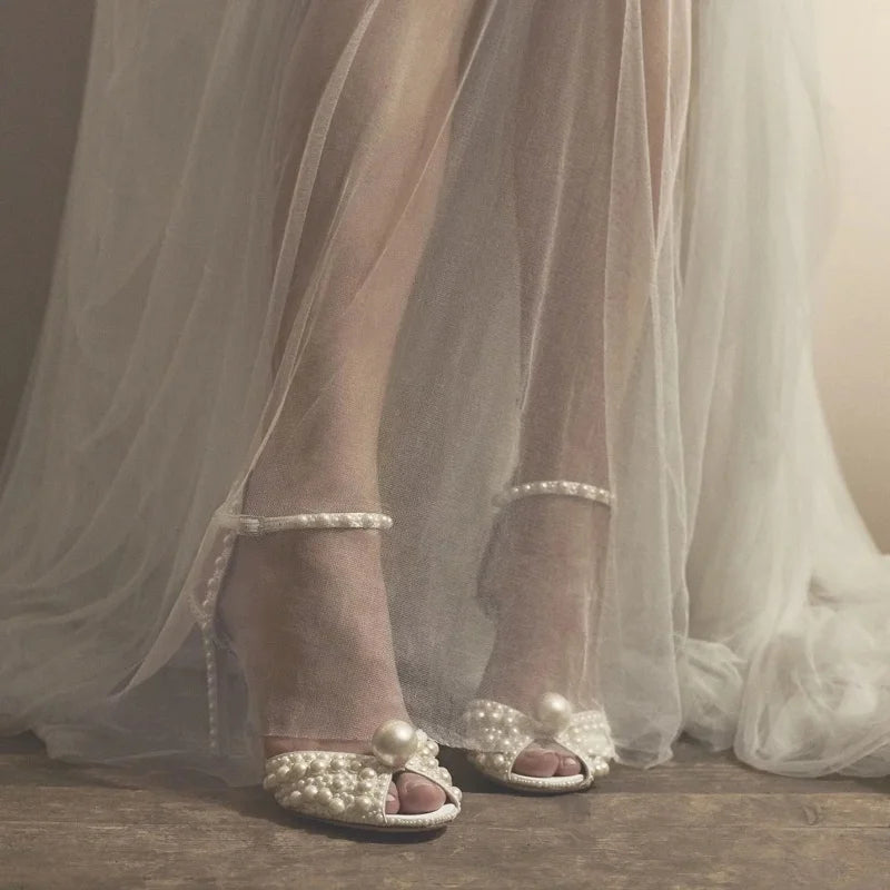 Handmade Customized Pearl Sandals Designer High Quality Fashion Wedding Dress Shoes Ladies Heels