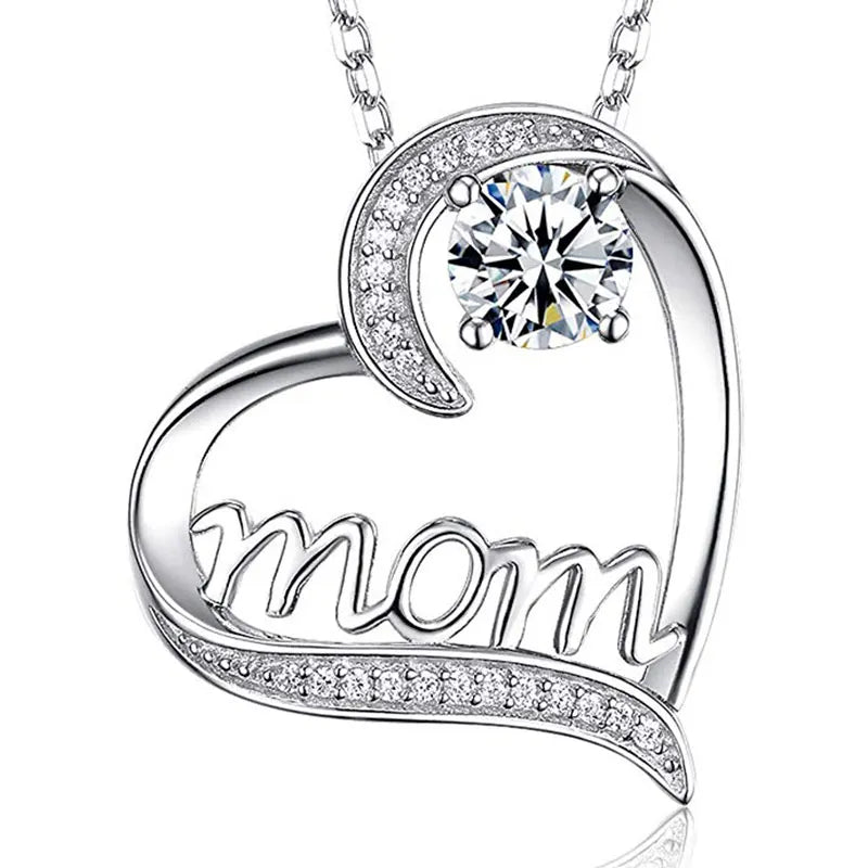 Huitan Mother's Day Necklace for Mom Luxury Trendy Craved Pendant Necklace Pink Flower Aesthetic Neck Accessories Love Jewelry