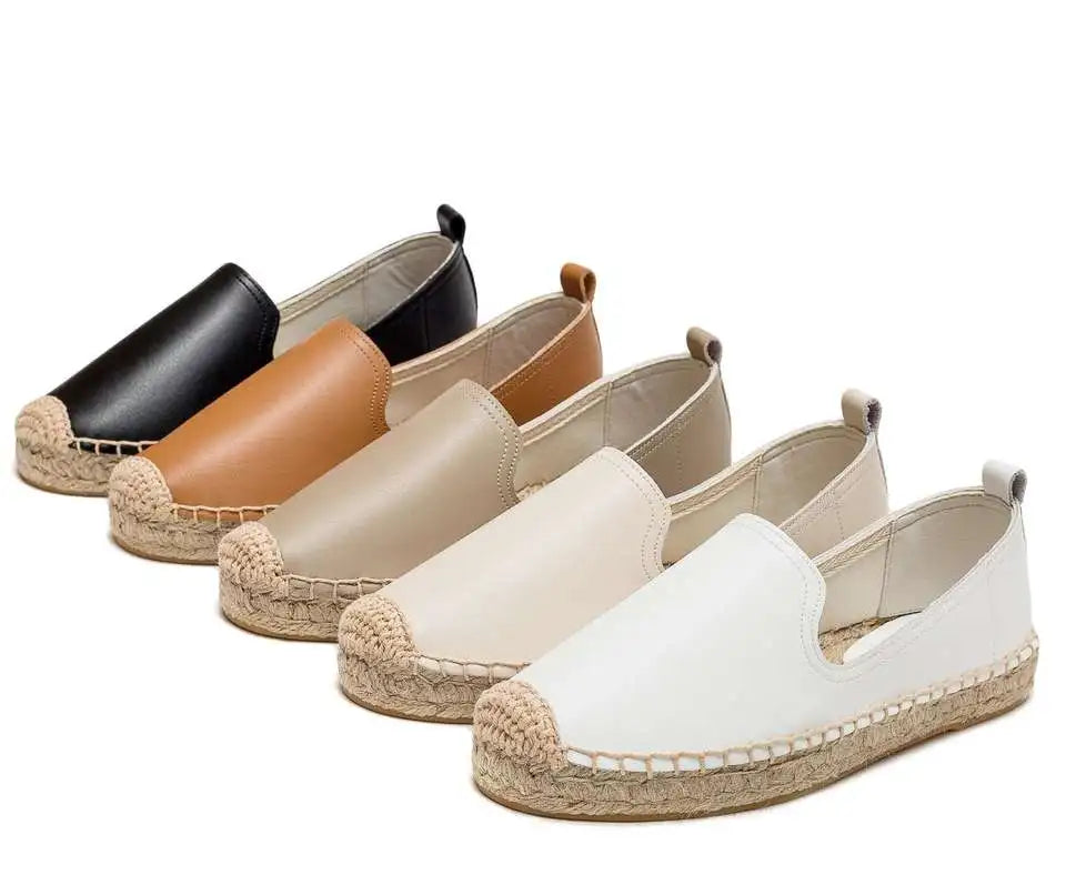 Jute Sole Luxury Slip on Loafer Walking Style Breathable PU Leather Shoes Espadrilles Men Shoes
