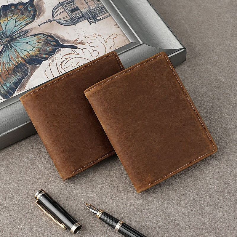 Top Layer Cowhide Crazy Horse Leather Wallet Amazon RFID Anti-theft Brush Men's Short Money Clip Cross-border Leather Wallet for Men