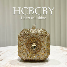 Dark Green Shiny Rhinestone High-grade Diamond Buckle Decorative Small Handbag Women's Fashionable Personalized Mini Box Evening Bag