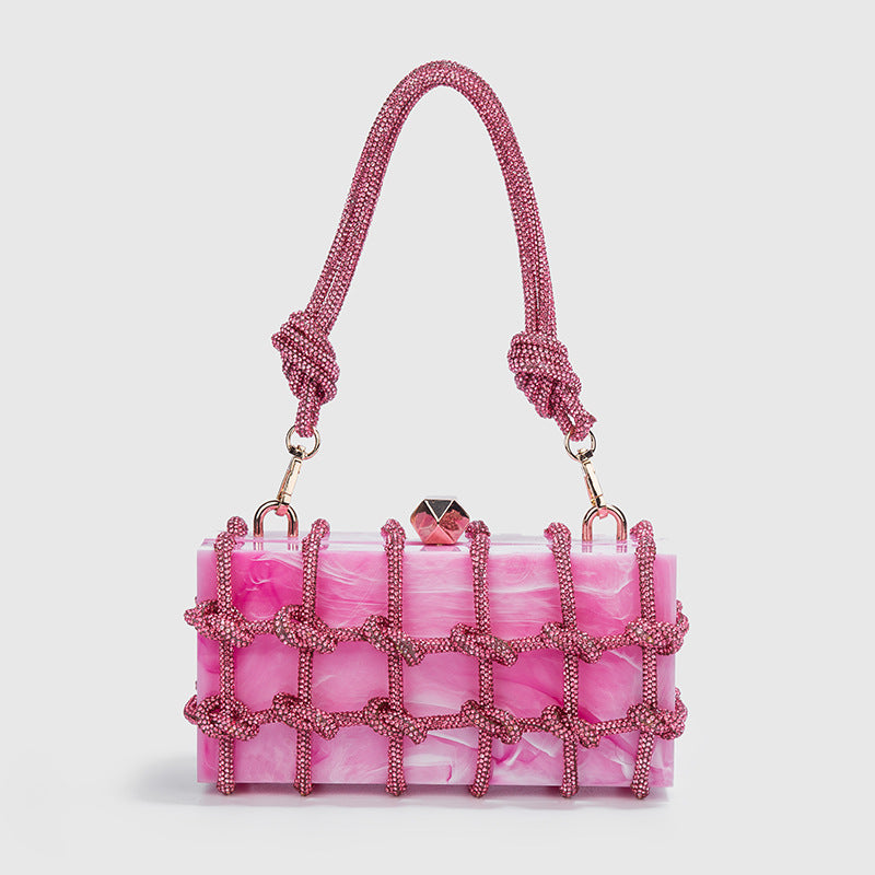 Cross-Border Spring and Summer Acrylic Transparent Storage Box Banquet Hand-Woven Rope Small Square Bag Armpit Handbag