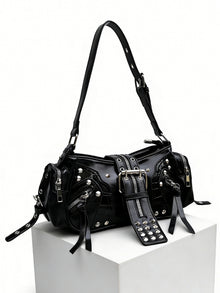 European and American Fashion Personality in Rivet Tassel Spicy Girl Motorcycle Retro Versatile Commuter Underarm Handbag Shoulder Crossbody Bag