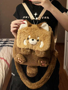 Cute Cartoon Doll Raccoon Plush Backpack 2024 New All-match Student Backpack Commuter Crossbody Bag Gift