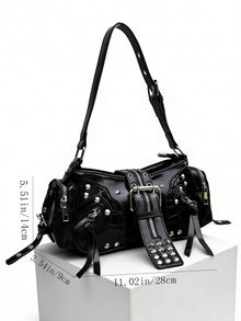 European and American Fashion Personality in Rivet Tassel Spicy Girl Motorcycle Retro Versatile Commuter Underarm Handbag Shoulder Crossbody Bag