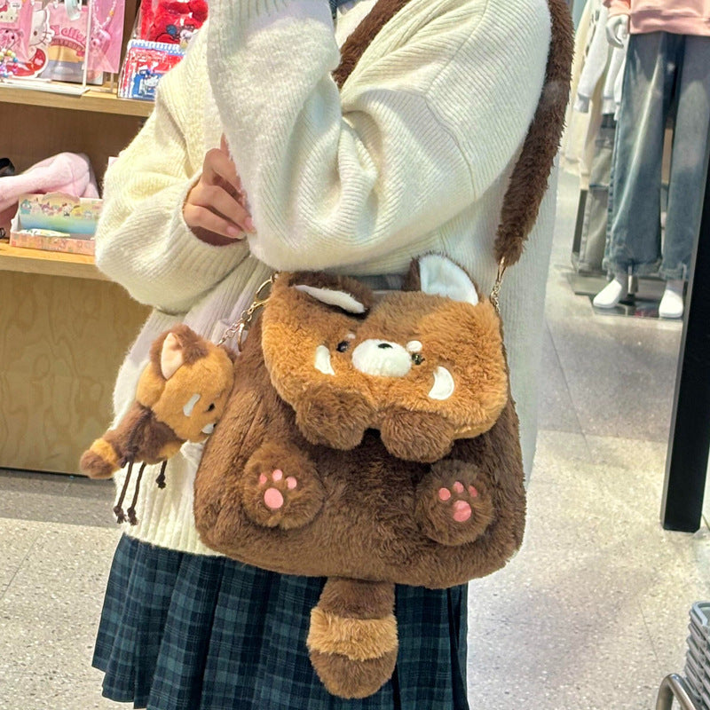 Cute Cartoon Doll Raccoon Plush Backpack 2024 New All-match Student Backpack Commuter Crossbody Bag Gift