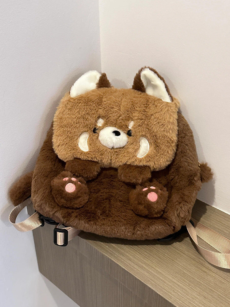 Cute Cartoon Doll Raccoon Plush Backpack 2024 New All-match Student Backpack Commuter Crossbody Bag Gift