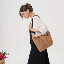 New Shoulder Straw Woven Bag Women's Cotton Threads Hand Woven Bag Large Capacity Tote Bag Holiday Style Beach Bag Women's Bag