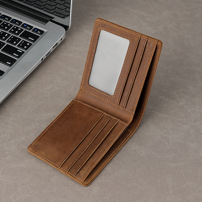 Top Layer Cowhide Crazy Horse Leather Wallet Amazon RFID Anti-theft Brush Men's Short Money Clip Cross-border Leather Wallet for Men