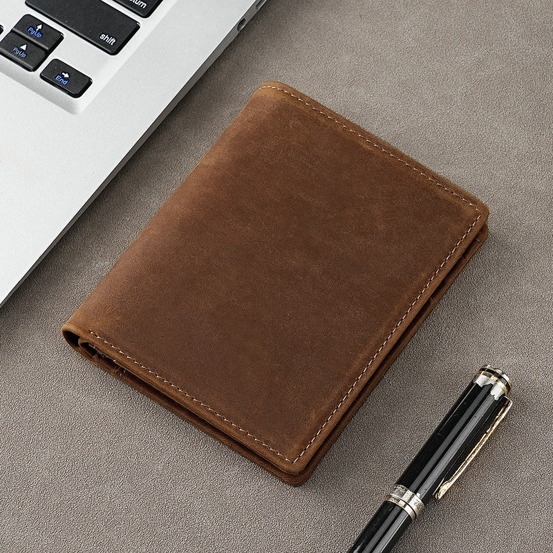 Top Layer Cowhide Crazy Horse Leather Wallet Amazon RFID Anti-theft Brush Men's Short Money Clip Cross-border Leather Wallet for Men