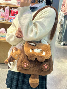 Cute Cartoon Doll Raccoon Plush Backpack 2024 New All-match Student Backpack Commuter Crossbody Bag Gift