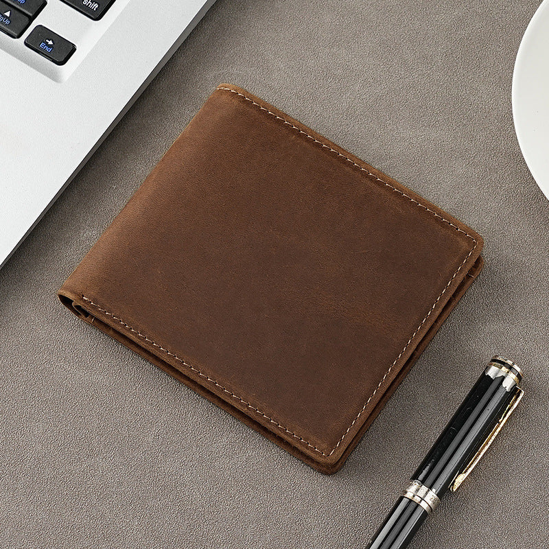 Top Layer Cowhide Crazy Horse Leather Wallet Amazon RFID Anti-theft Brush Men's Short Money Clip Cross-border Leather Wallet for Men