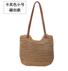 New Shoulder Straw Woven Bag Women's Cotton Threads Hand Woven Bag Large Capacity Tote Bag Holiday Style Beach Bag Women's Bag
