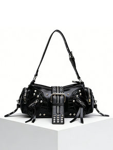European and American Fashion Personality in Rivet Tassel Spicy Girl Motorcycle Retro Versatile Commuter Underarm Handbag Shoulder Crossbody Bag