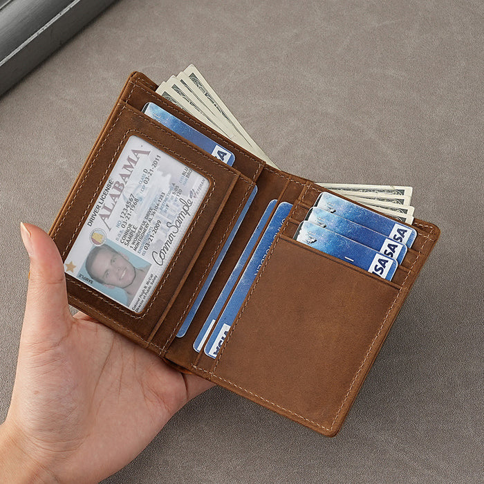 Top Layer Cowhide Crazy Horse Leather Wallet Amazon RFID Anti-theft Brush Men's Short Money Clip Cross-border Leather Wallet for Men