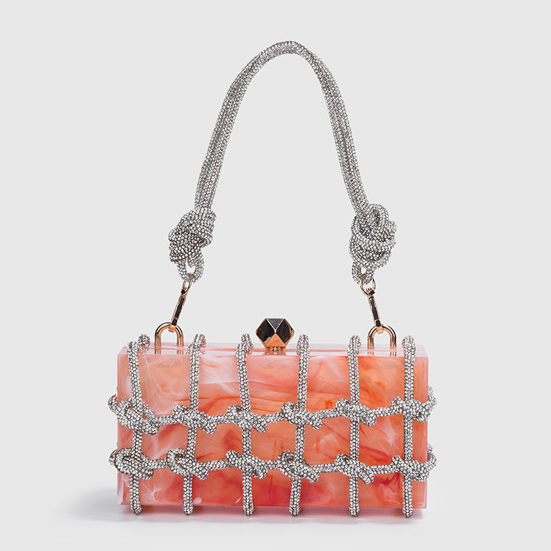 Cross-Border Spring and Summer Acrylic Transparent Storage Box Banquet Hand-Woven Rope Small Square Bag Armpit Handbag