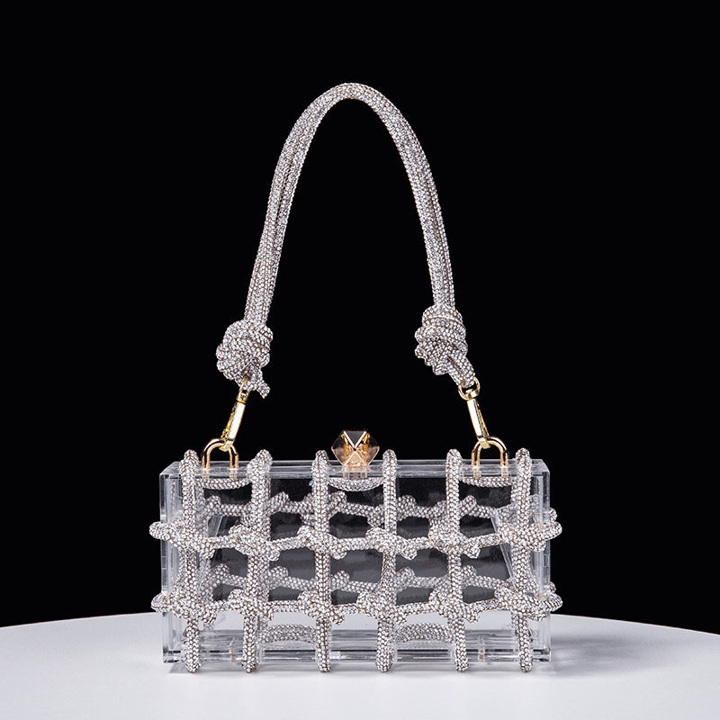 Cross-Border Spring and Summer Acrylic Transparent Storage Box Banquet Hand-Woven Rope Small Square Bag Armpit Handbag