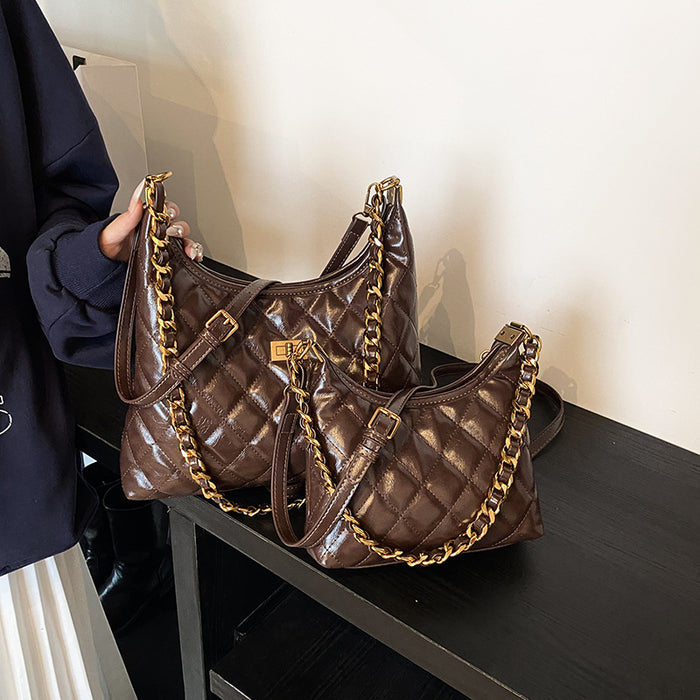 Cross-Border Quilted Saddle Bag, Autumn and Winter New Shoulder Bag, Fashionable Armpit Bag, Work Clothing Versatile Crossbody Bag