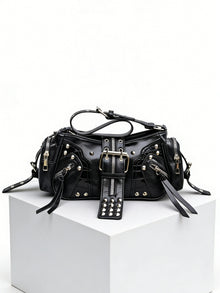 European and American Fashion Personality in Rivet Tassel Spicy Girl Motorcycle Retro Versatile Commuter Underarm Handbag Shoulder Crossbody Bag
