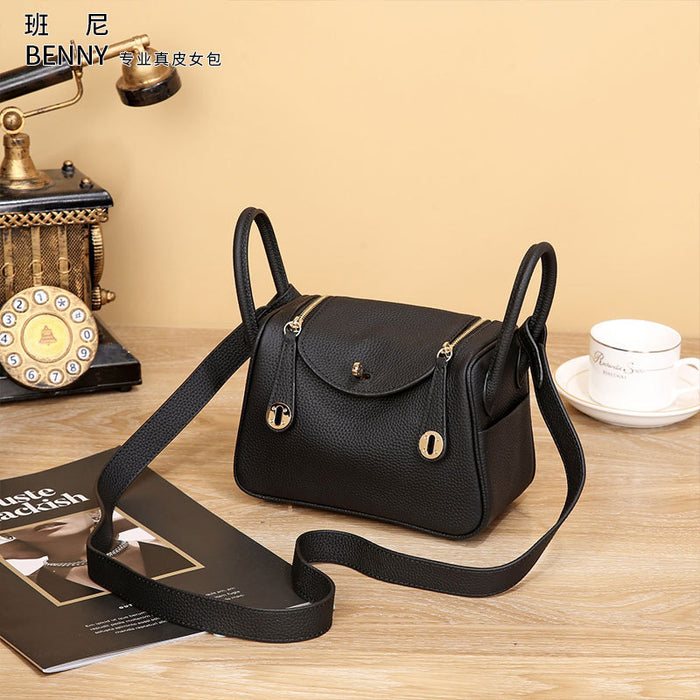 Lindi Bag Women's Genuine Leather Doctor Bag Mini Popular Niche Texturized TOGO Top Layer Cowhide Women's Bag Shoulder Crossbody Bag