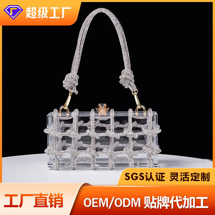 Cross-Border Spring and Summer Acrylic Transparent Storage Box Banquet Hand-Woven Rope Small Square Bag Armpit Handbag