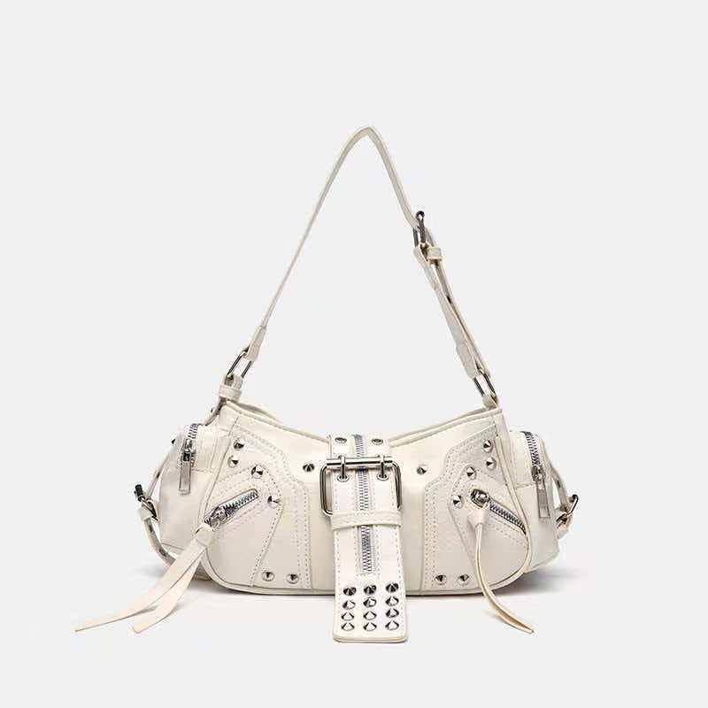 European and American Fashion Personality in Rivet Tassel Spicy Girl Motorcycle Retro Versatile Commuter Underarm Handbag Shoulder Crossbody Bag