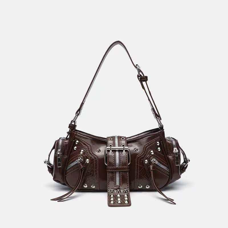 European and American Fashion Personality in Rivet Tassel Spicy Girl Motorcycle Retro Versatile Commuter Underarm Handbag Shoulder Crossbody Bag