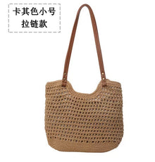 New Shoulder Straw Woven Bag Women's Cotton Threads Hand Woven Bag Large Capacity Tote Bag Holiday Style Beach Bag Women's Bag