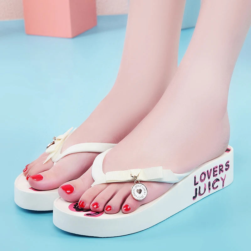 Juicy Lovers Brand Summer Women Slippers Wedges Flat Casual Beach Slipper Sandals Outside Sportswear Women's Flip Flops White