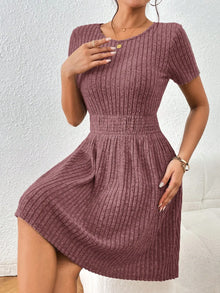 Fashionable Solid Color Ribbed Knit A Line Dress For Women