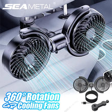 SEAMETAL Car USB Fan Dual Head Cooling Air Fan Independent Switch 3-Speed 360 Degree Adjustable Auto Headrest Fan for Rear Seat