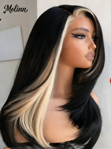 Highlight Black White Layered Lace Front Wig 13x4 Glueless