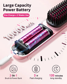 Cordless Hair Straightener Brush 10,000mAh Portable 300M Negative Ions for Frizz-Free Shine Fast Heating, Gift for Women