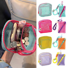 Trousse de maquillage en filet pour femme, joli petit sac de rangement pour rouge à lèvres, câbles de données, clés, écouteurs, pochette carrée pour articles de toilette