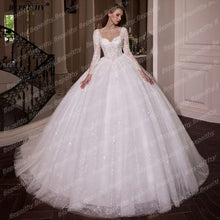 BEPEITHY Customized Princess Glitter Ivory Wedding Dresses Women Full Sleeves Lace Ball Bridal Gown Court Train 2026 Sweetheart