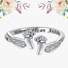 Huitan Foots and Wing Shaped Aesthetic Mother's Day Gift Rings Charming Silver Color Accessories Metal Chic Jewelry for Mom