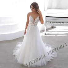VIKTORIA Fashion Aline Wedding Dresses V-neck Custom-Made Court Train Appliques Sleeveless Robe De Mariée Engagement Plus
