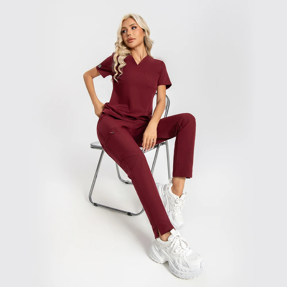 KUNGFU SCRUBS Women Nurse Scrubs Medical Uniform Top Antibacterial Soft Wrinkle-resistant Waterproof T-shirt Pencil Pants