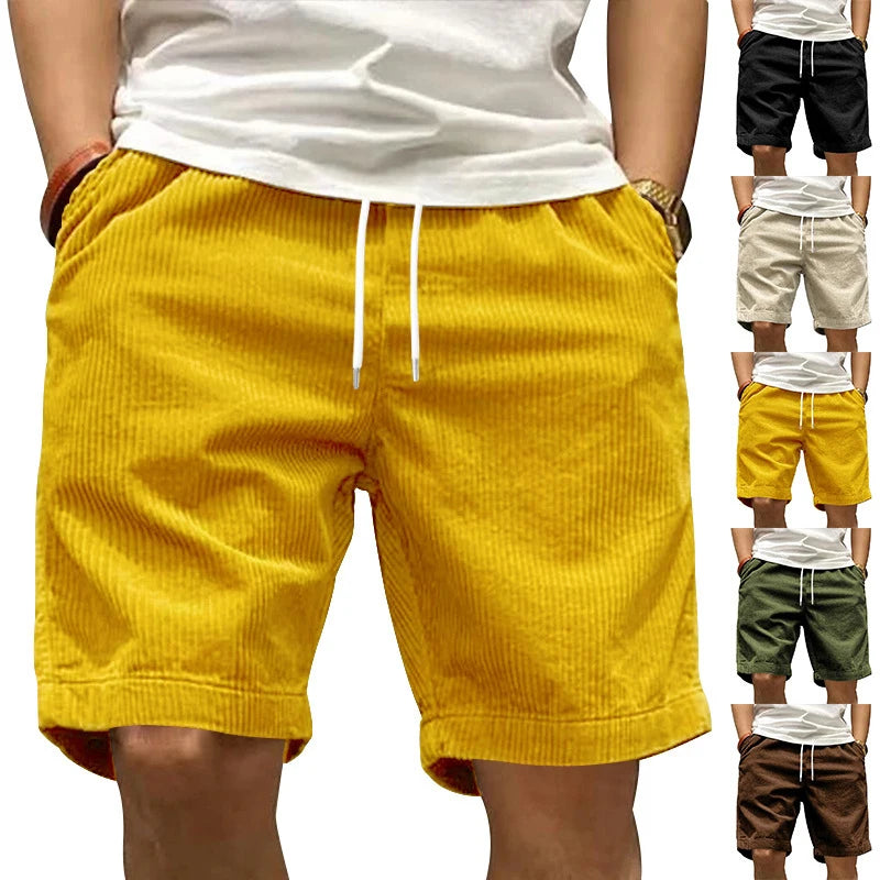 Men's Heavy Corduroy Cargo Shorts, Retro Trendy Design, Casual Street Style, Summer Wholesale