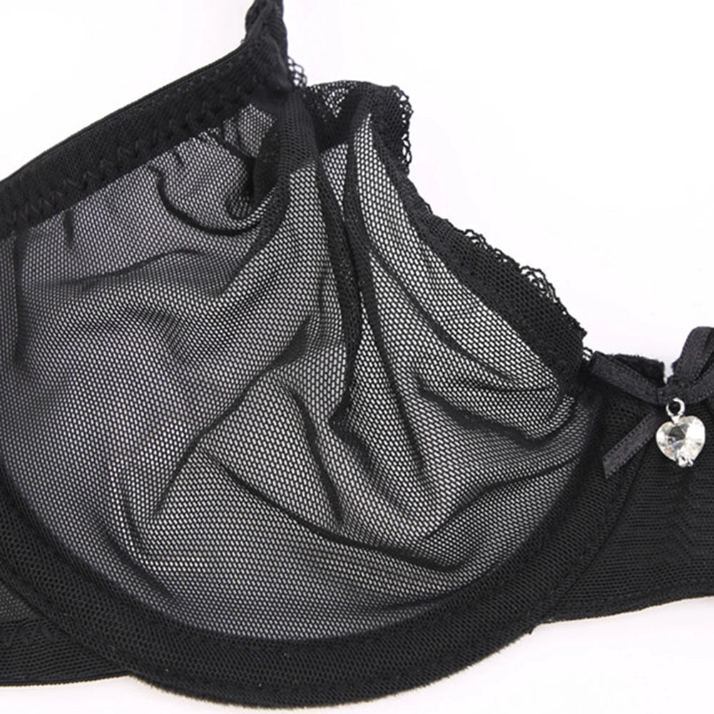 Women's Mesh Bra Underwire Unlined Ultra-thin Brassiere Breathable Fabric Underwear Plus Size
