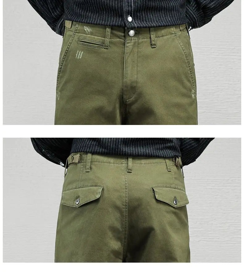 Men's Casual Cotton Pants Autumn Winter Loose Straight Leg High Elastici Bussiness Mid Waist American Retro Workwear Trousers
