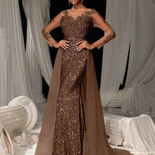 Elegant V Neck Long Sleeve Lace Sequin Mesh Evening Dress