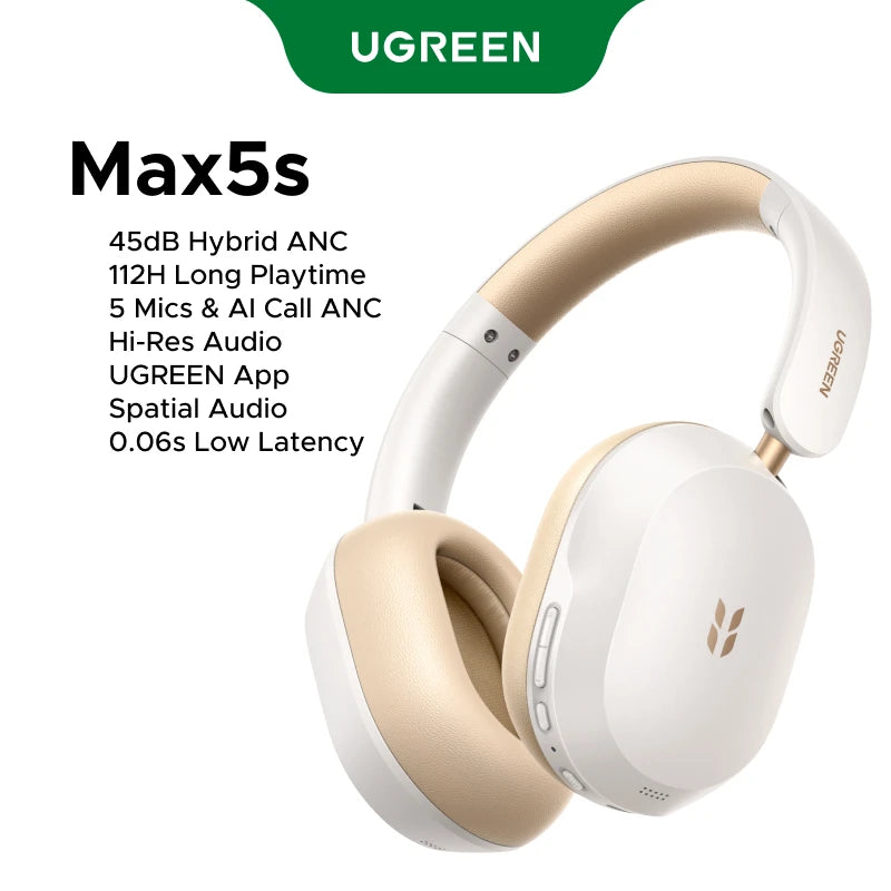 2026 Newly Upgraded UGREEN Max5s Over-ear Bluetooth Wireless Headphones 45dB Hybrid ANC Noise Canceling 112H Long Playtime