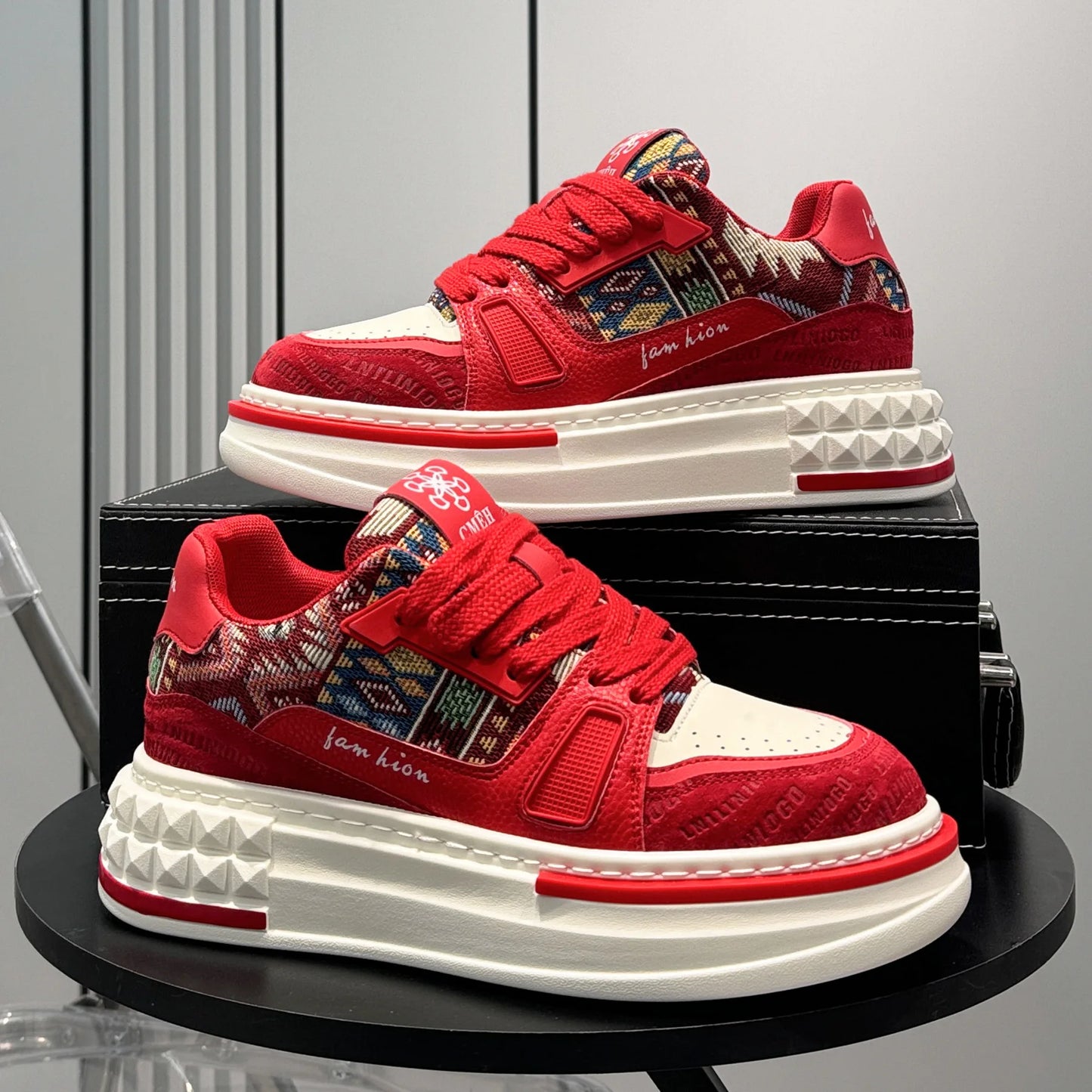Trendy Embroidered Men's Casual Shoes Breathable Thick Bottom Sports Loafers Spring Summer High Top Sneakers Inner Heightening