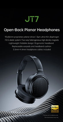 FiiO JT7 Over-Ear Planar Magnetic Audiophile HIFI Headphones with 95x86mm Planar Driver,Adjustable Headband,4.4mm/3.5mm Cable