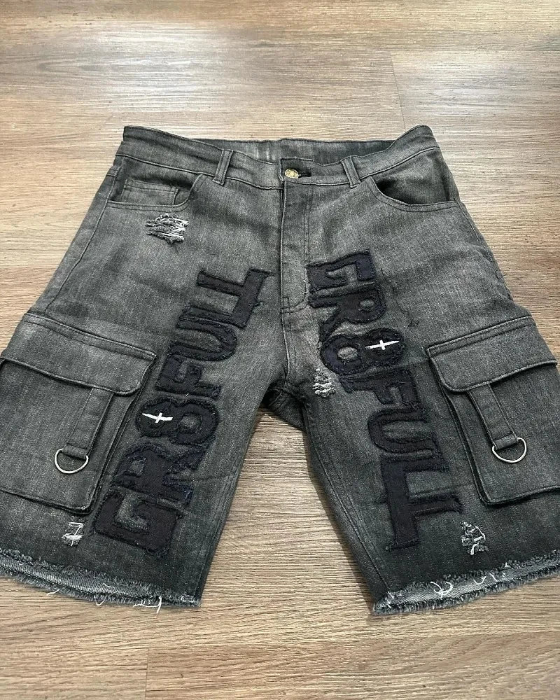Y2K Denim Shorts Women Baggy Embroidered Streetwear Hip Hop