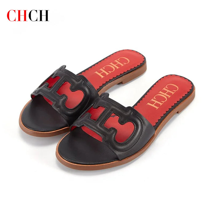 Pantoufles pour femme CHCH 2024, chaussures plates noires simples pour femme, chaussons d'intérieur pour la maison