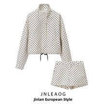 Fashionable Polka Dot Outerwear And Shorts Set Women's Autumn New Arrival Versatile Checkered Print Long Sleeve Polyester Fiber
