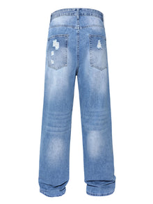 Men's Ripped Baggy Jeans Loose Fit Distressed Denim Pants Light Wash Y2K Streetwear Wide Leg Style